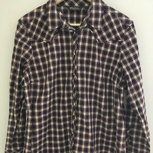 Eddie Bauer Western Shirt Long Sleeve Blouse Plaid